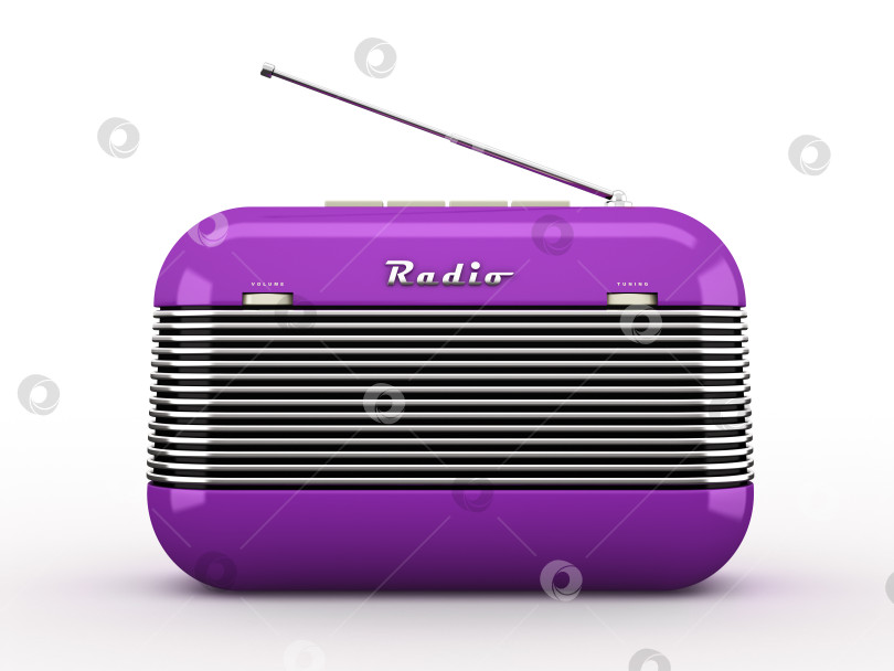 Скачать Старый фиолетовый винтажный радиоприемник в стиле ретро, изолированный на белом фоне фотосток Ozero