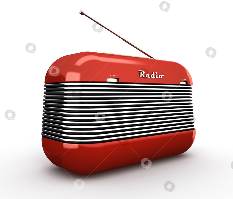 Скачать Old red vintage retro style radio receiver isolated on white background фотосток Ozero