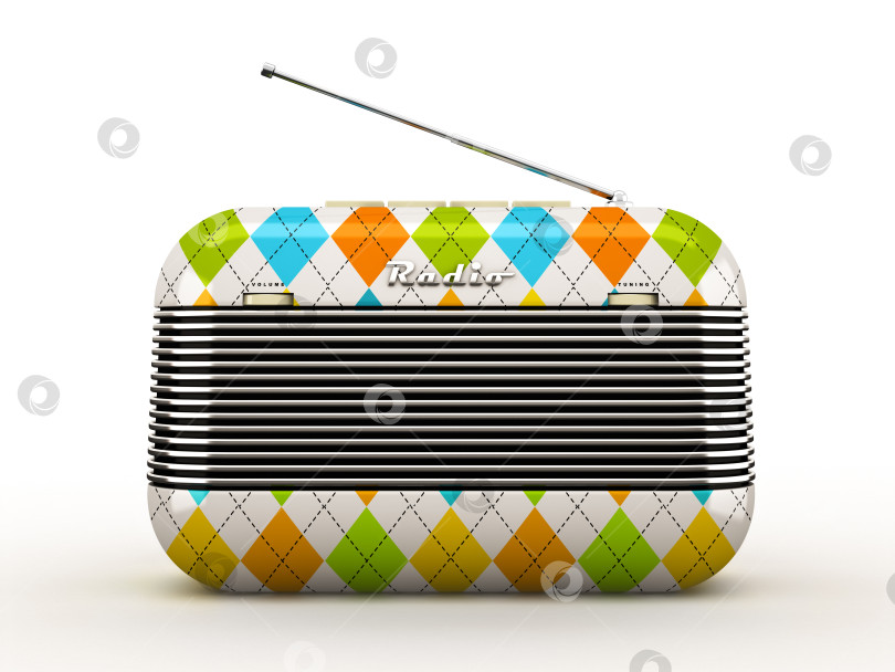 Скачать Old rombus pattern vintage retro style radio receiver isolated on white background фотосток Ozero