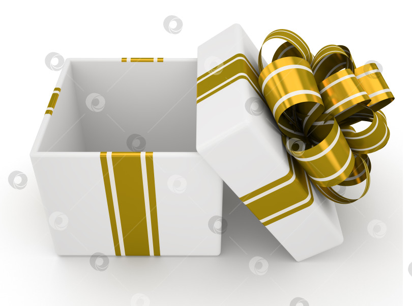 Скачать Open white gift box with gold bow isolated on white background 5 фотосток Ozero