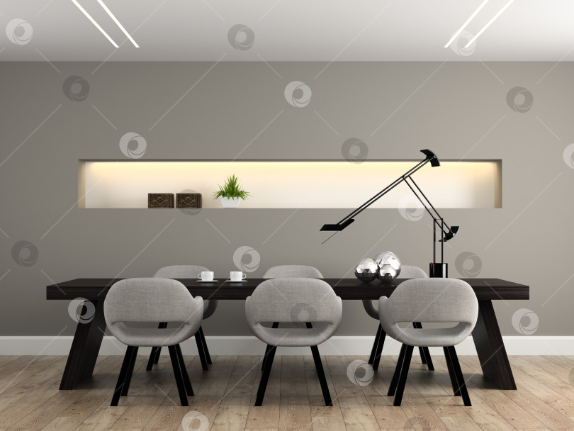 Скачать Modern interior dining room 3D rendering фотосток Ozero