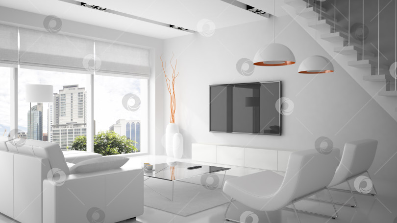 Скачать Modern interior in white color 3D rendering фотосток Ozero