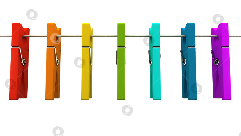 Скачать Multicolored clothespins on rope фотосток Ozero