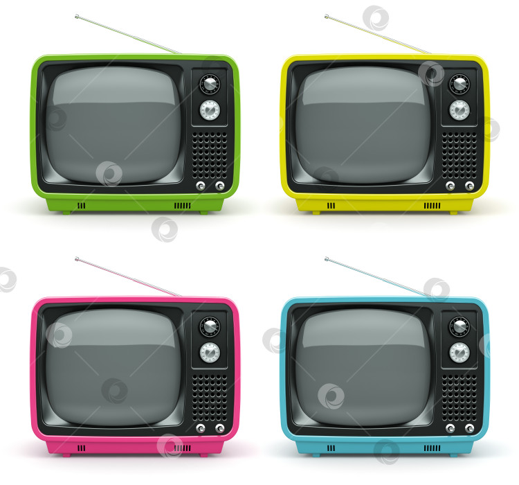 Скачать Multicolored retro TV on white background фотосток Ozero