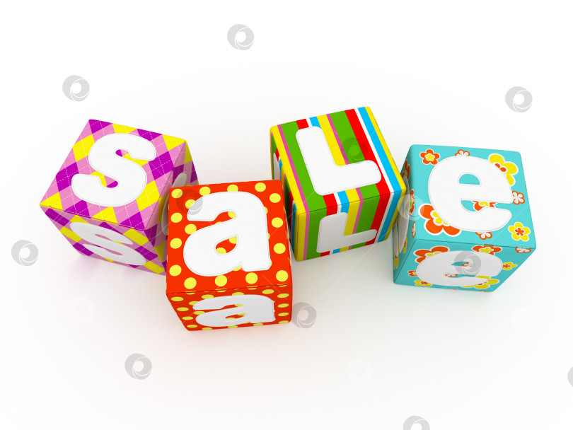 Скачать Sale word on colorful fabric cubes on white background 7 фотосток Ozero