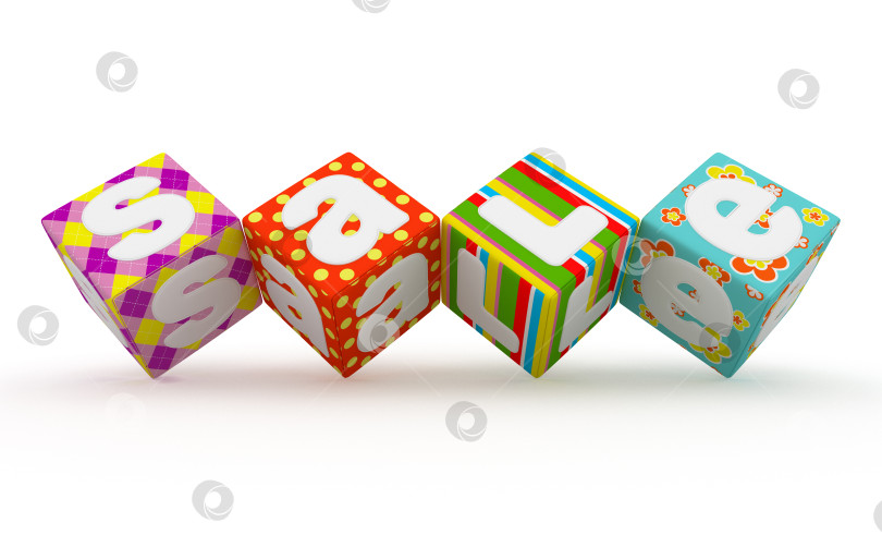Скачать Надпись "Распродажа" на разноцветных тканевых кубиках на белом фоне 9 фотосток Ozero