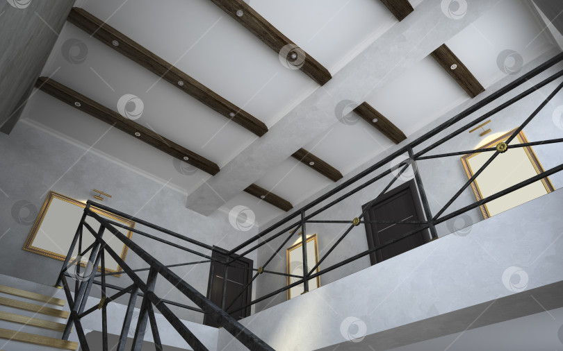 Скачать Часть 2 классического интерьера, вид на лестницу фотосток Ozero