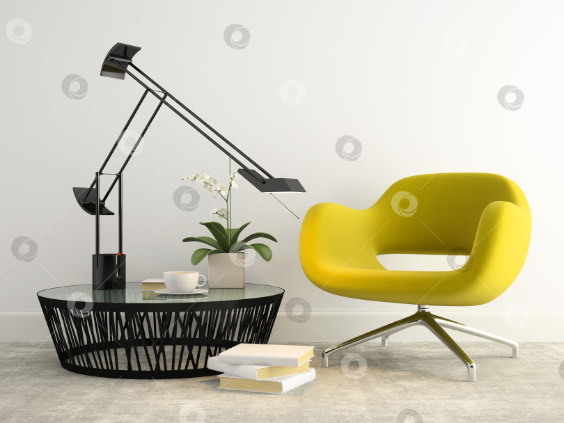 Скачать  Часть интерьера с современным желтым креслом 3d рендеринг 2 фотосток Ozero