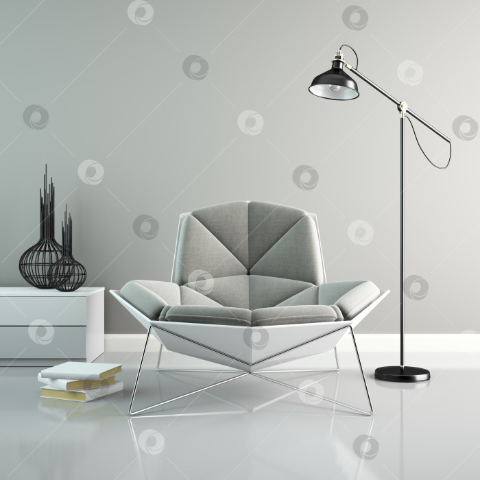 Скачать Часть интерьера с современным серым креслом 3D рендеринг 2 фотосток Ozero