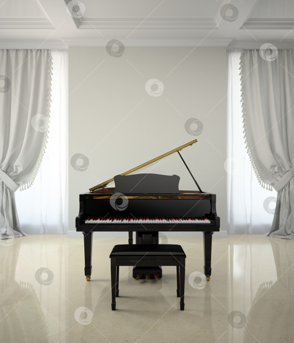Скачать Комната в классическом стиле с 3D-рендерингом фортепиано фотосток Ozero