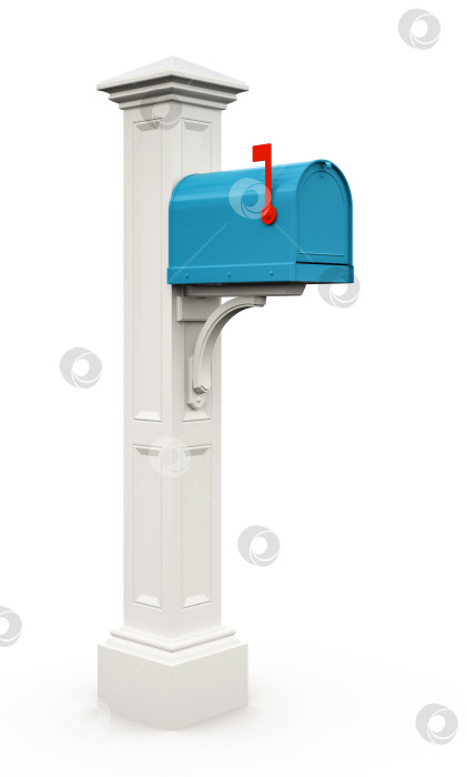 Скачать Ретро-синий почтовый ящик, выделенный на белом фоне фотосток Ozero