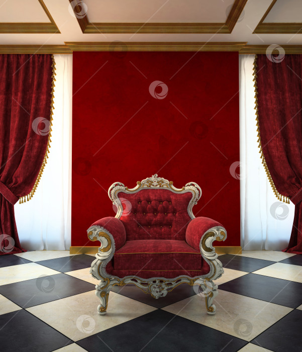 Скачать Комната с красным креслом в классическом стиле  фотосток Ozero