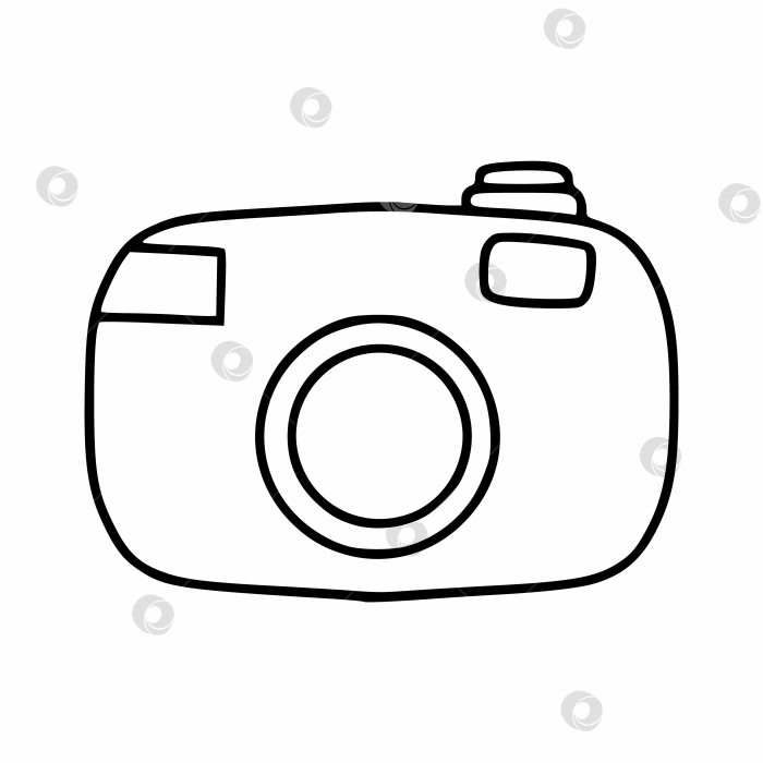 Скачать Иконка камеры в стиле Doodle. Симпатичная камера с черной контурной линией. Нарисованный от руки рисунок. фотосток Ozero