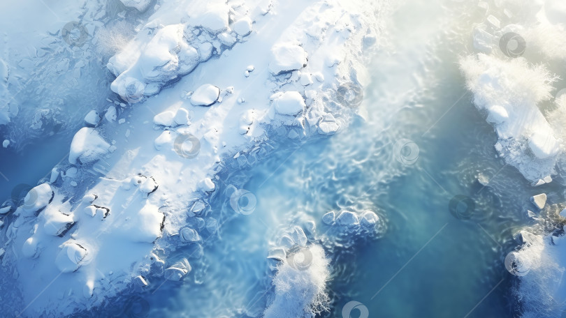 Скачать Фрагмент нового частного дома с видом на замерзший лед на реке зимой, сгенерированный искусственным интеллектом фотосток Ozero