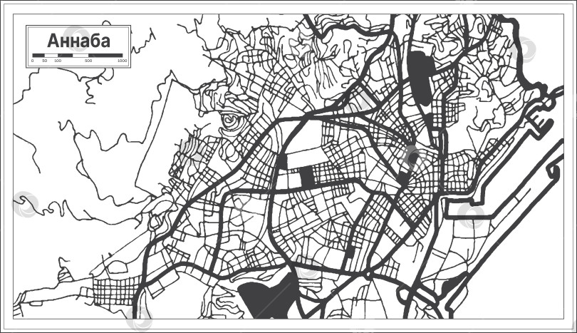Скачать Карта города Аннаба в Алжире. Скетч. Нарисованная от руки карта в черно-белом цвете. фотосток Ozero