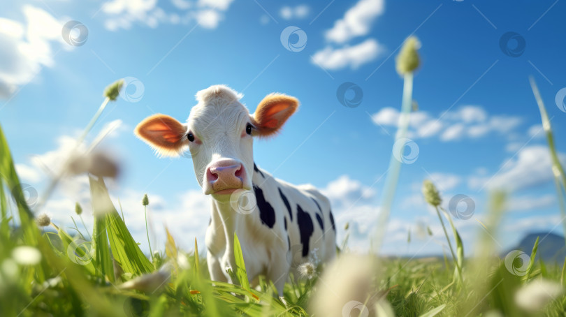 Скачать Корова на зеленом лугу фотосток Ozero