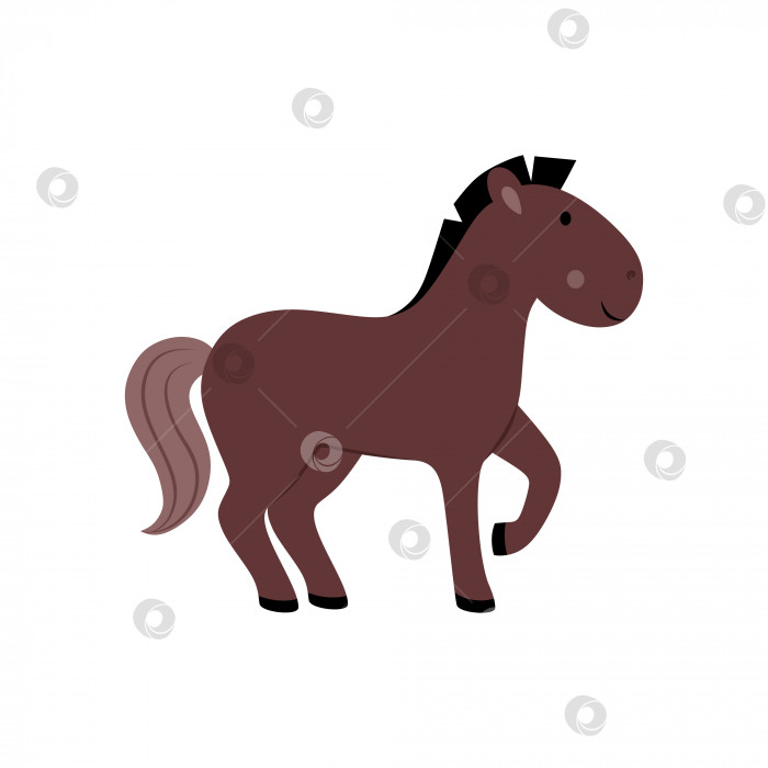 Скачать Детский рисунок лошади. Иллюстрация с лошадью для детской книжки, алфавита, развивающих карточек. Лошадь, выделенная на белом фоне. Домашние животные на ферме. фотосток Ozero