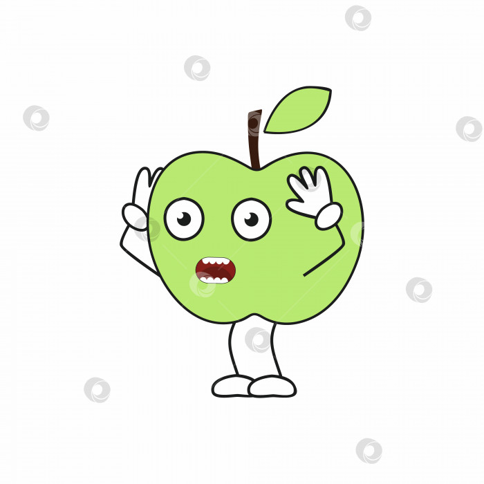 Скачать Испуганное яблоко с руками и ногами. Забавный фруктовый смайлик. Детский персонаж для настольной игры. фотосток Ozero