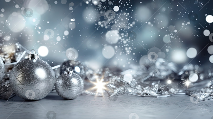 Скачать Блестящий фон с серебряными блестками и рождественской тематикой для зимних праздников. Сгенерированный ИИ. фотосток Ozero