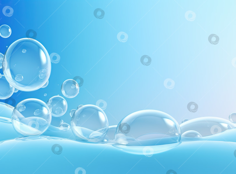 Скачать Парящие пузыри на синем фоне. Абстрактный фон с плавающими мыльными пузырями. Сгенерированный ИИ. фотосток Ozero