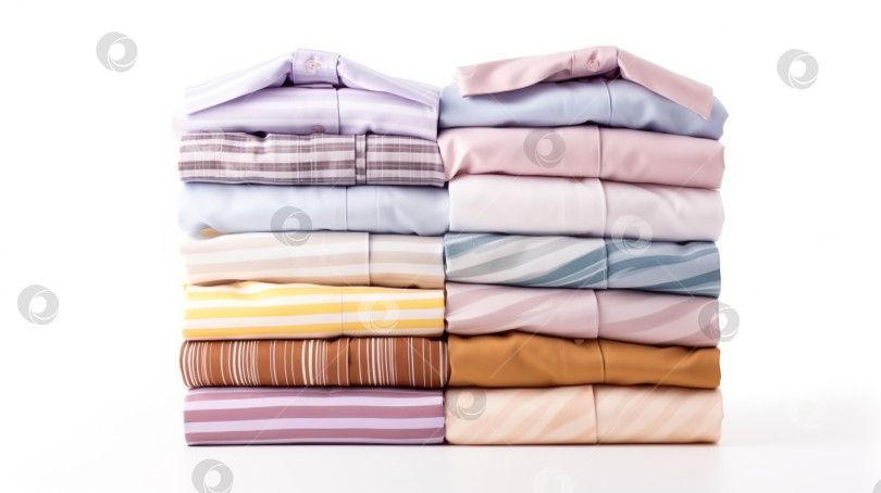 Скачать Рубашки, сложенные стопкой. Набор для сбора чистой после стирки, выделенный на белом фоне фотосток Ozero
