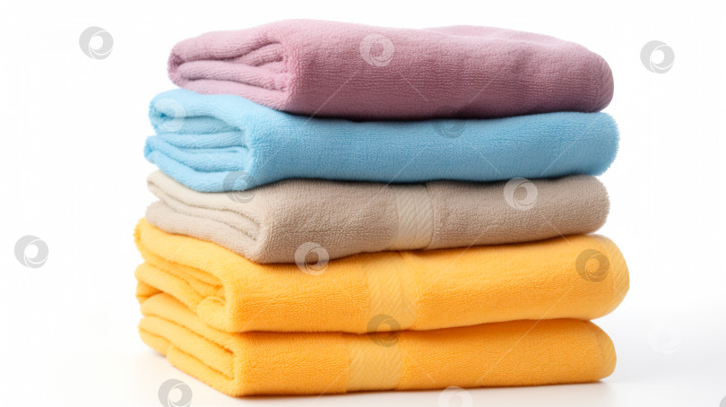 Скачать Сложенные стопкой полотенца. Набор для сбора чистых после стирки, выделенный на белом фоне фотосток Ozero