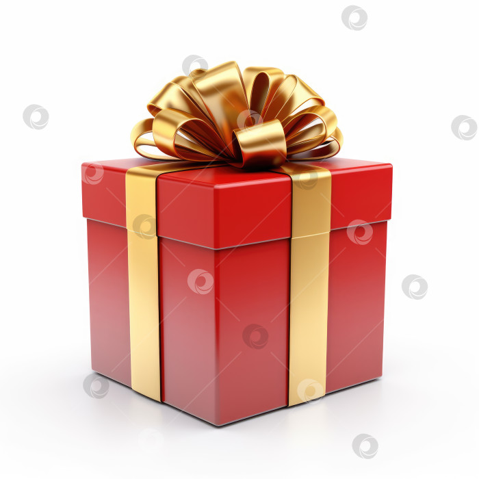 Скачать Подарок на день рождения, рождественский подарок, красная коробка с золотым бантом на белом фоне. фотосток Ozero