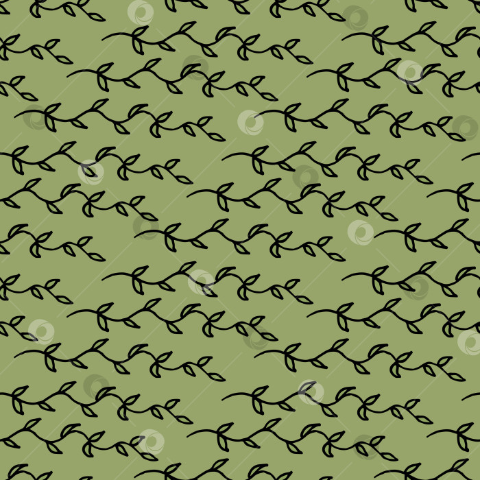 Скачать Бесшовный узор с ветвями и зелеными листьями на зеленом фоне. Векторное изображение. фотосток Ozero