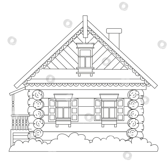 Скачать Раскраска. Контурный рисунок деревянного русского дома. Старинная изба. фотосток Ozero