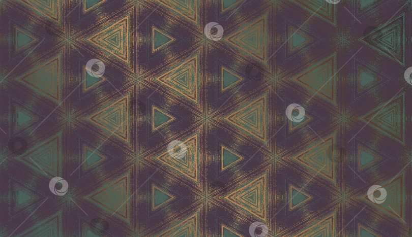 Скачать Геометрический абстрактный текстурированный узор в виде треугольника калейдоскопа темно-фиолетового, бирюзового и золотого цветов фотосток Ozero
