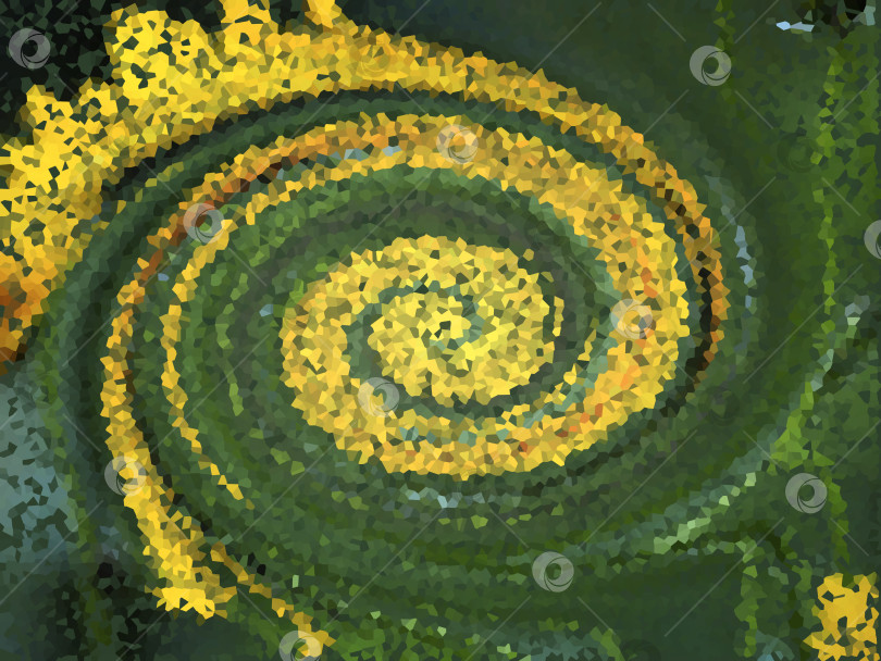 Скачать Зелено-желтый спиральный абстрактный рисунок. Текстурированный мозаичный фон. фотосток Ozero