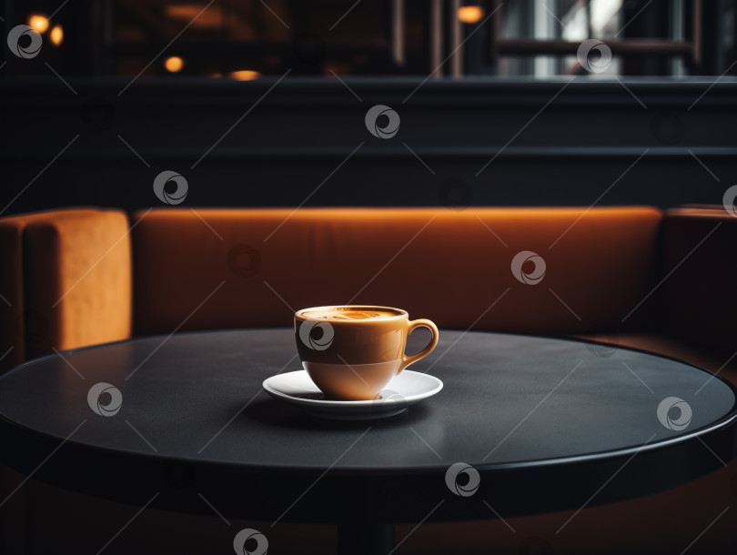 Скачать чашка кофе на столике в темном и уютном кафе фотосток Ozero