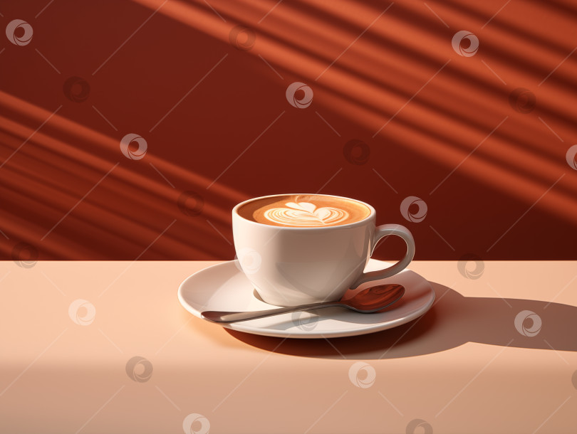 Скачать чашка кофе солнечным утром с тенями на стене фотосток Ozero