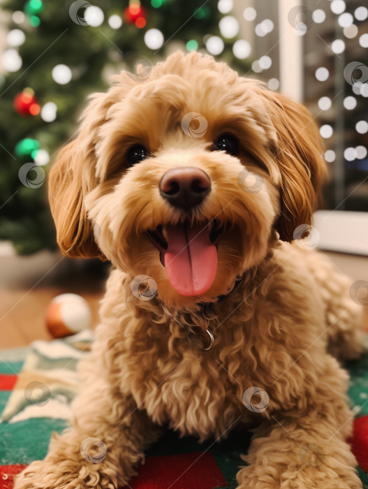 Скачать милая собачка рядом с рождественской елкой фотосток Ozero