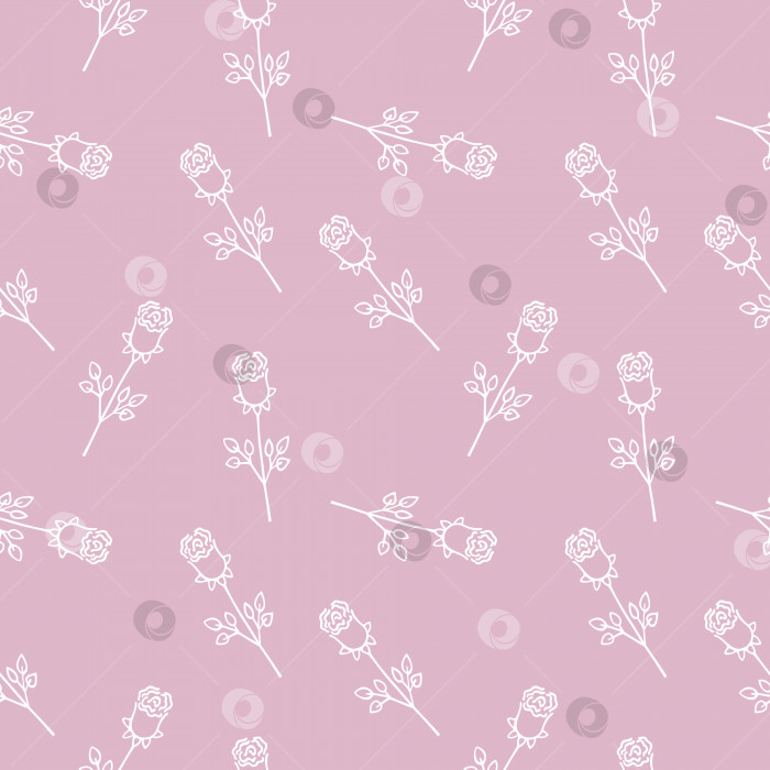 Скачать Белые розы на розовом фоне. Векторная иллюстрация каракулей. Бесконечный бесшовный узор с контуром цветка розы. Фон для текстиля, обертки, дизайна веб-сайта или веб-странички в Интернете. фотосток Ozero