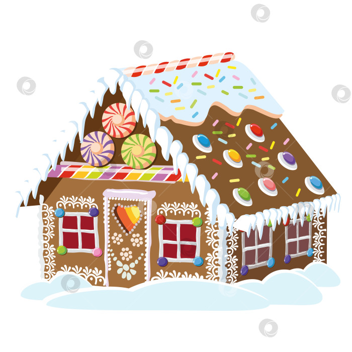 Скачать Забавный пряничный домик из конфет и печенья. Зимний сладкий сувенир. фотосток Ozero
