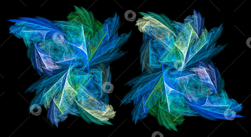 Скачать Синие и зеленые воздушные абстрактные перья расположены слоями по кругу на черном фоне. Элегантный узор. 3D рендеринг. 3D иллюстрация. фотосток Ozero