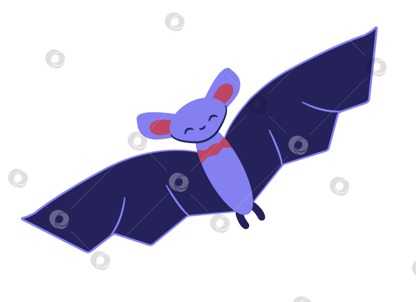 Скачать Симпатичная летучая мышь в полете. Летающее улыбающееся животное. Рукокрылое млекопитающее. Персонаж для ребенка. Забавный вампир. Символ Хэллоуина. фотосток Ozero