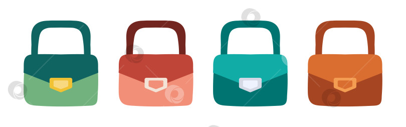 Скачать Набор маленьких женских сумочек разных цветов. Женская мини-компактная сумка с металлической застежкой. Кошелек-клатч с ручкой. Мода фотосток Ozero