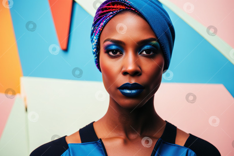 Скачать Яркая иллюстрация молодой африканской женщины. Абстрактное множество цветов на заднем плане. фотосток Ozero