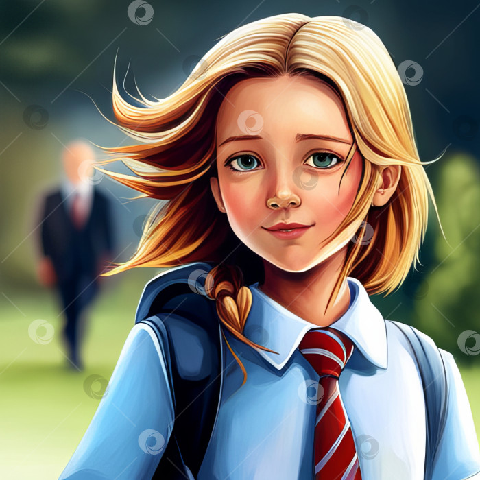 Скачать Веселая милая улыбающаяся маленькая ученица школьница портрет девочки возвращается в школу фотосток Ozero
