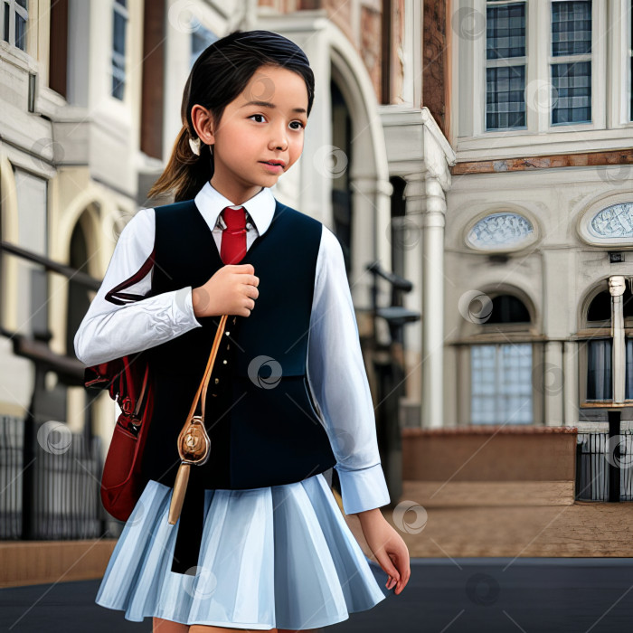 Скачать Веселая милая улыбающаяся маленькая ученица школьница портрет девочки возвращается в школу фотосток Ozero