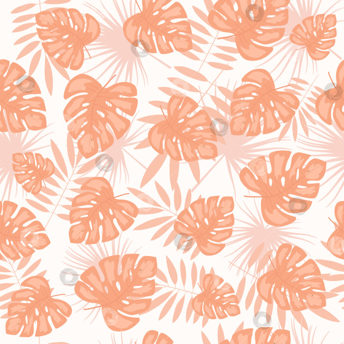 Скачать Бесшовный векторный узор с тропическими листьями. Модный цвет персикового пуха. фотосток Ozero