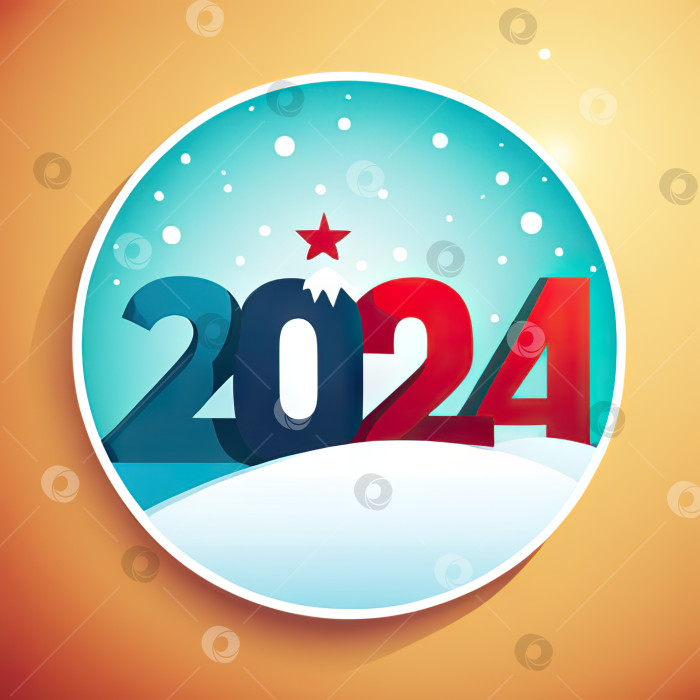 Скачать Ярко раскрашенный номер 2024, отражающий новый год, на фоне рождественского декора. Создано художественное произведение фотосток Ozero