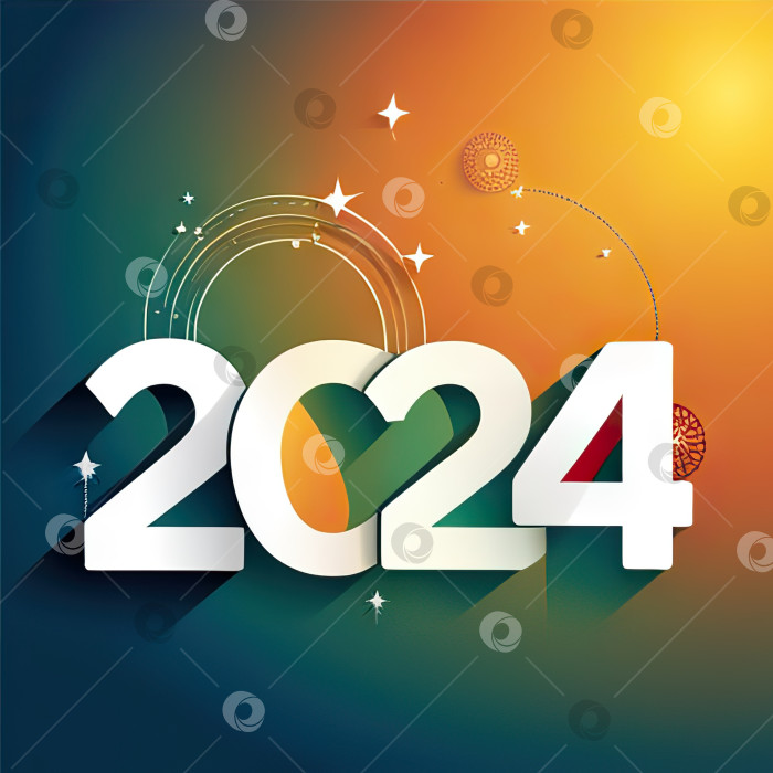 Скачать Поздравительная открытка с Новым 2024 годом. Генеративный искусственный интеллект фотосток Ozero