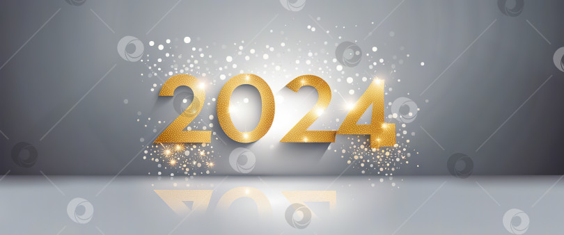 Скачать Счастливого празднования Нового 2024 года Сверкает баннер Generative AI. фотосток Ozero