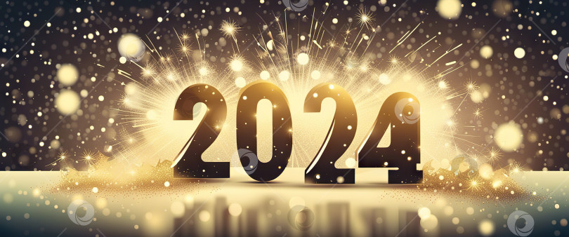 Скачать Поздравляем с празднованием Нового 2024 года, баннер с золотыми искорками на темном фоне, генеративное искусство искусственного интеллекта. фотосток Ozero