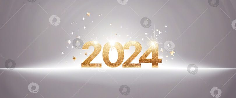 Скачать Счастливого празднования Нового 2024 года Сверкает баннер Generative AI. фотосток Ozero