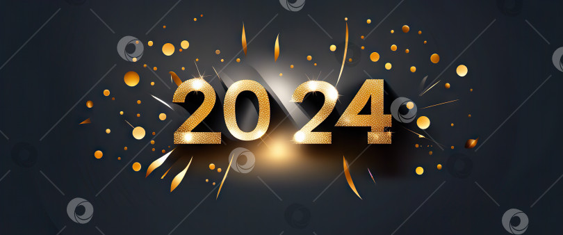 Скачать Дизайн фона "С Новым годом 2024". Надпись "С Новым годом 2024" на темном фоне. Иллюстрация генеративного искусства искусственного интеллекта. фотосток Ozero