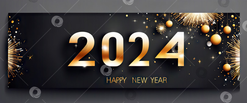 Скачать С Новым 2024 годом, баннер с золотыми буквами Generative AI. фотосток Ozero